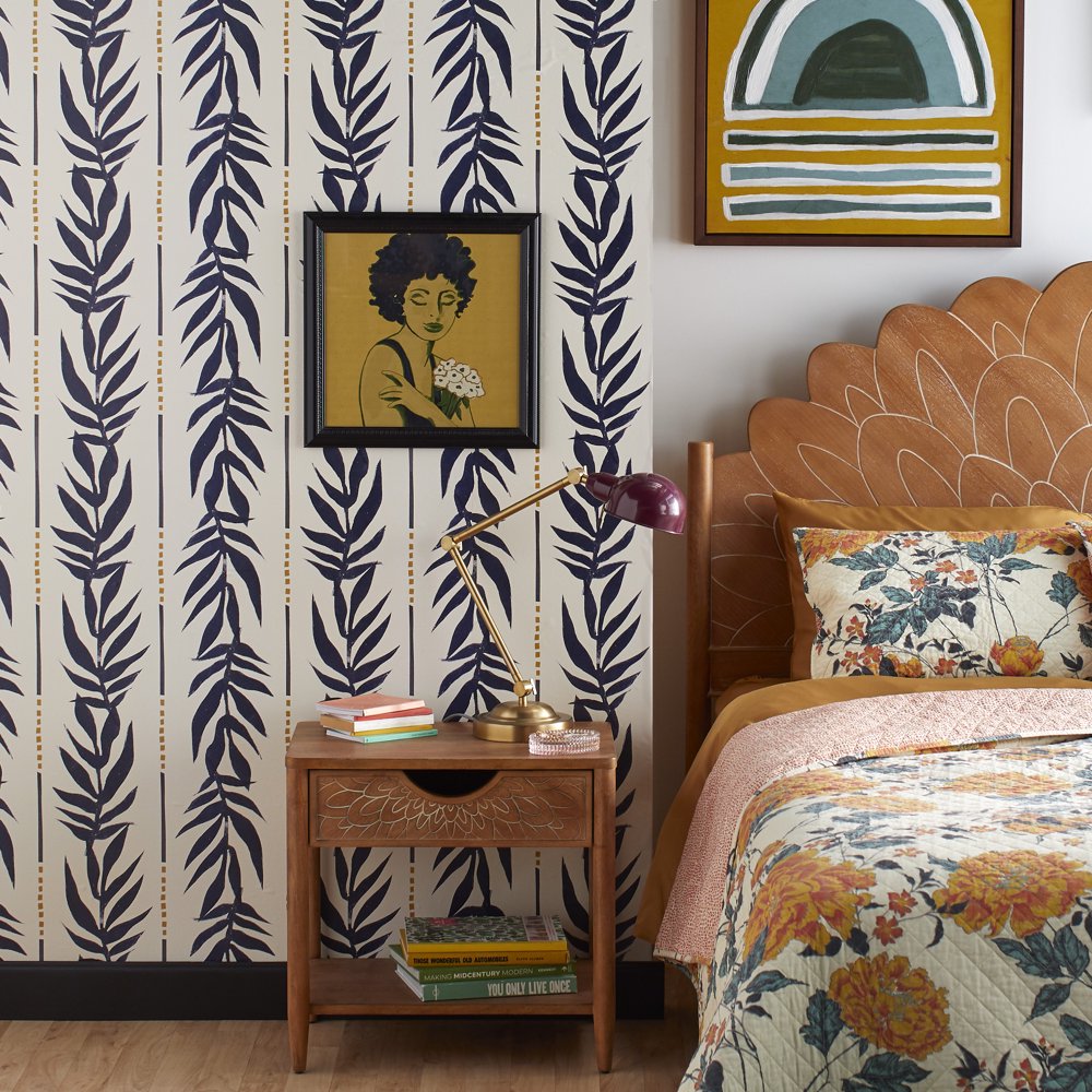 Navy Vintage Palm Peel and Stick Wallpaper by Drew Barrymore Flower