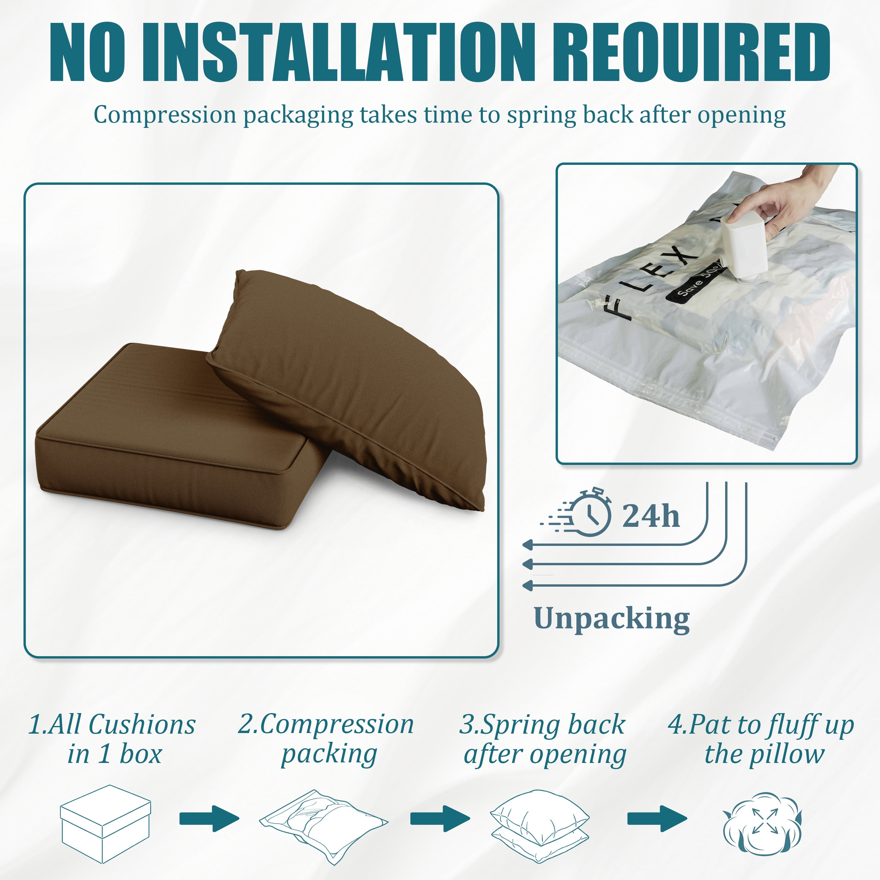 Kimunuk Outdoor Deep Seat Cushion Set, 24" x 24" x 6.5" Patio Furniture Chair Cushions Replacement for Sofa Couch, Chocolate