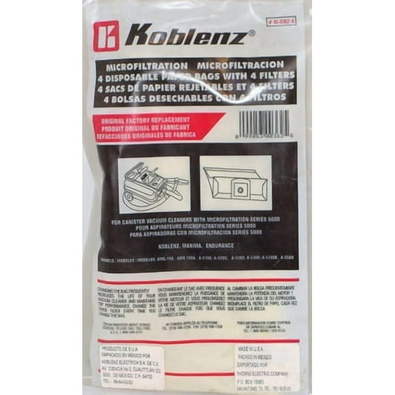 Compatible with Koblenz Microfiltration Disposable Paper Bags w/ 4 Filters