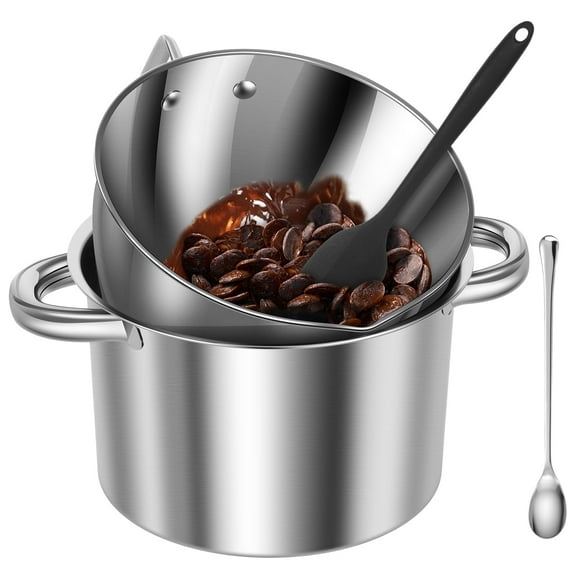 FYJUCPA Double Boiler Pot Set 2QT Chocolate Melting Pot with 2.6QT Stainless Steel Pot with Silicone Spatula and Spoon for Melting Chocolate, Candy, Candle, Soap, Wa