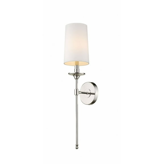 1 Light Classical Steel Wallchiere with Cylinder White Fabric Shade-26 inches H By 5.5 inches W-Polished Nickel Finish Bailey Street Home