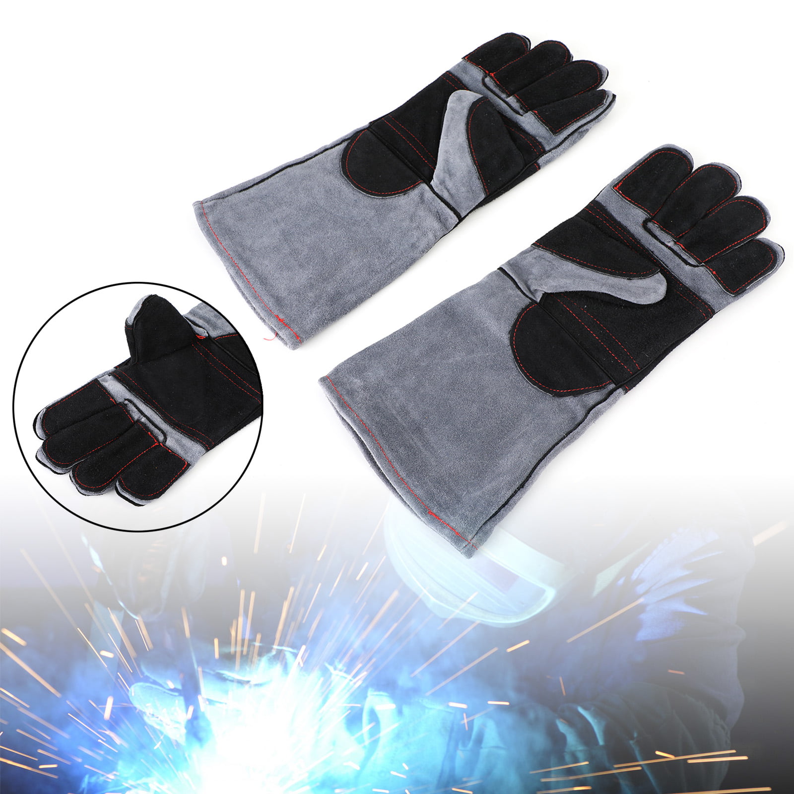 Welder Cowhide Leather Welding Gloves Resistant Lined Glove BBQ Oven Blacksmith 