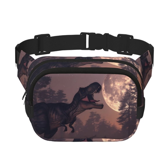 Kdxio Dinosaur Moonlit Forest Crossbody Double Layer Waist Bag Belt Bag for Unisex Fanny Pack Fashion Waist Packs for Hiking Running Shopping Traveling