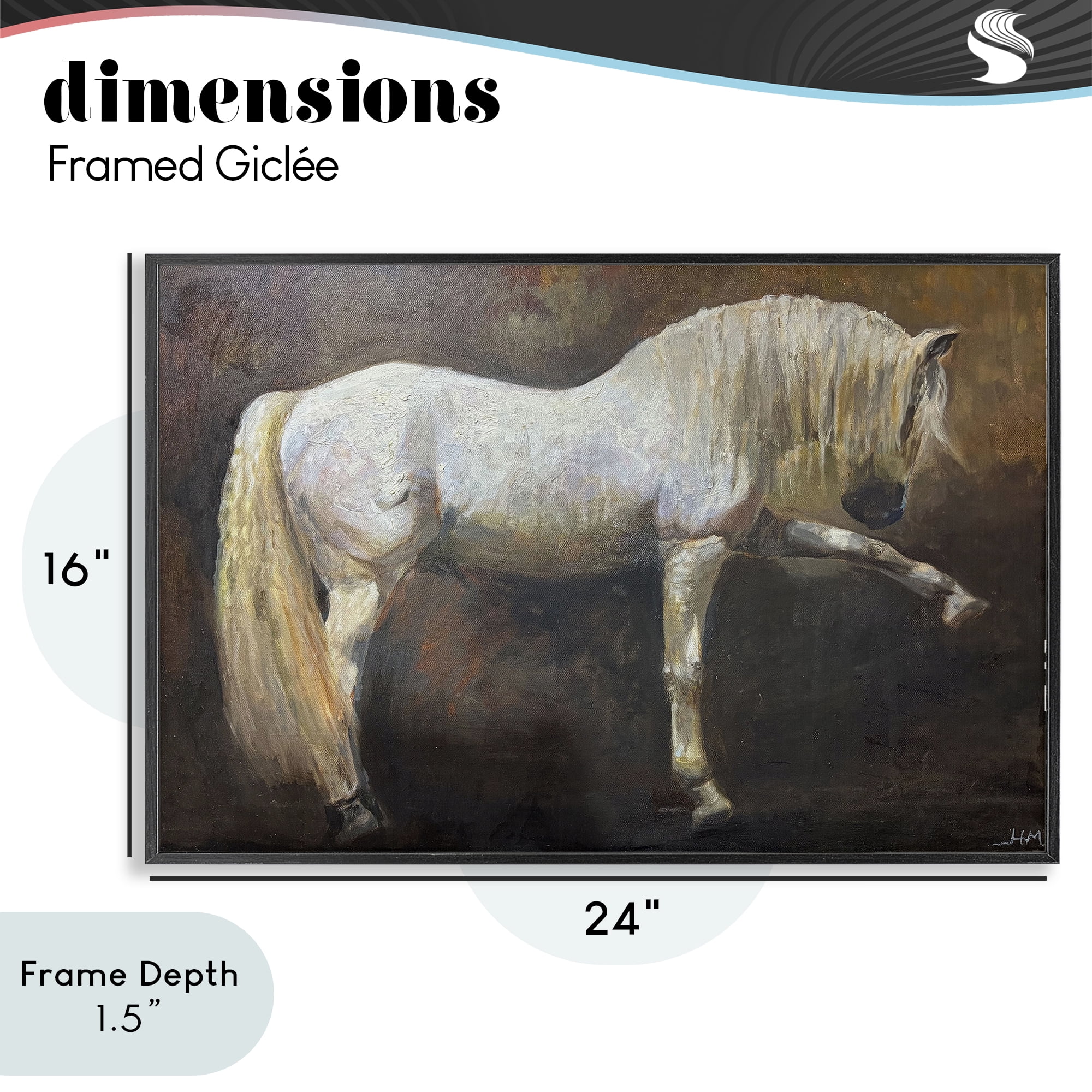 Stupell Industries Elegant White Stallion in Motion Black Framed Giclee Art, design by Hilary McCarthy