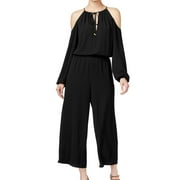Michael Kors Womens Cold Shoulder Jumpsuit, Black, Medium