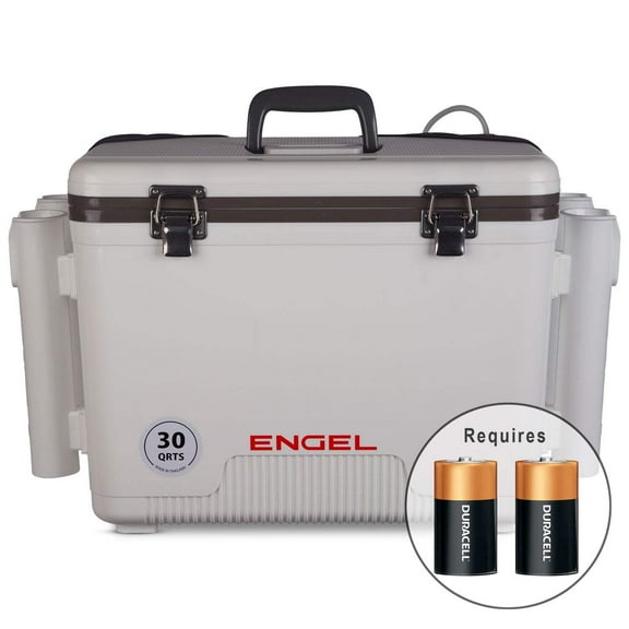 ENGEL 30 Qt Live Bait Cooler with 4x Rod Holders & 2-Speed Aerator Pump - White