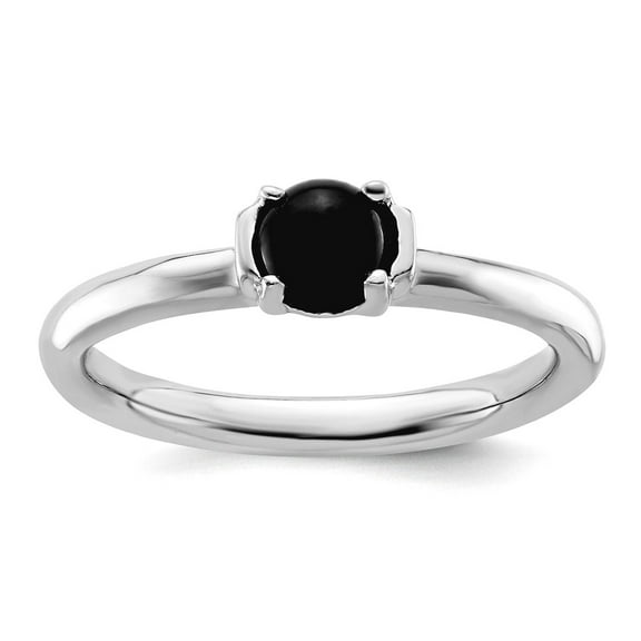 2.5mm 925 Sterling Silver Prong set Stackable Polished Black Agate Ring Size 7 Stackable Ring for Women