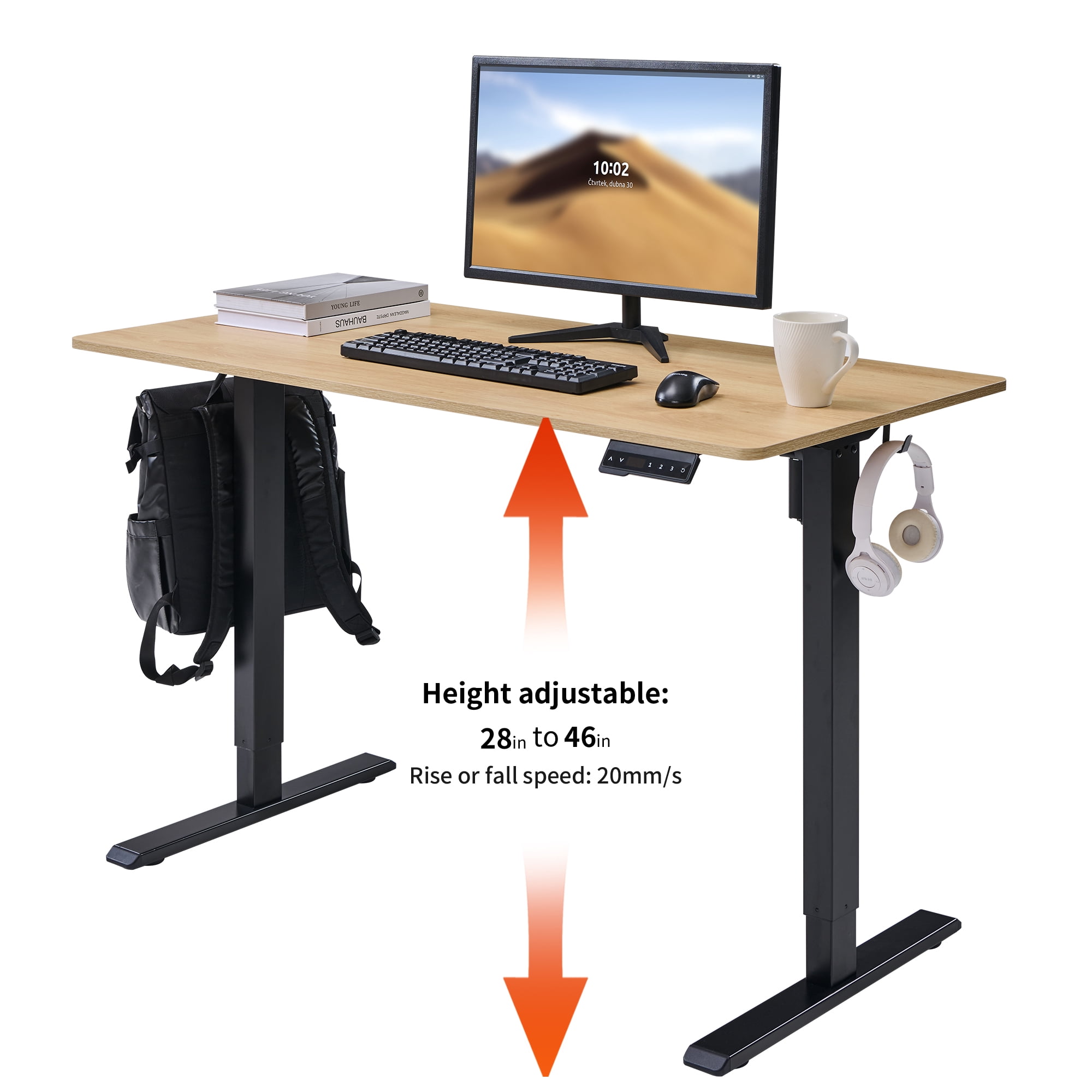 Electric Standing Desk, Adjustable Height Stand up Desk, 24x48 Inches Sit Stand Home Office Desk,Frame/Mahogany Top,Natural Wood
