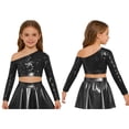 thumbnail image 6 of TSSOE Kids Girls One Shoulder Long Sleeve Sequins Jazz Hip Hop Ballet Dance Crop Top Athletic Shirts For Performance Black 10, 6 of 6