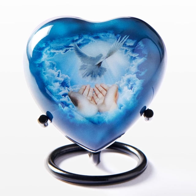 Urnas de Cremación Trupoint Memorials Pequeña Urna Azul con Paloma y Corazón