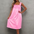 thumbnail image 2 of Ice Silk Nightgown for Women Solid Color Square Collar Sleeveless Midi Length Nightdress Summer Pink One Size, 2 of 4
