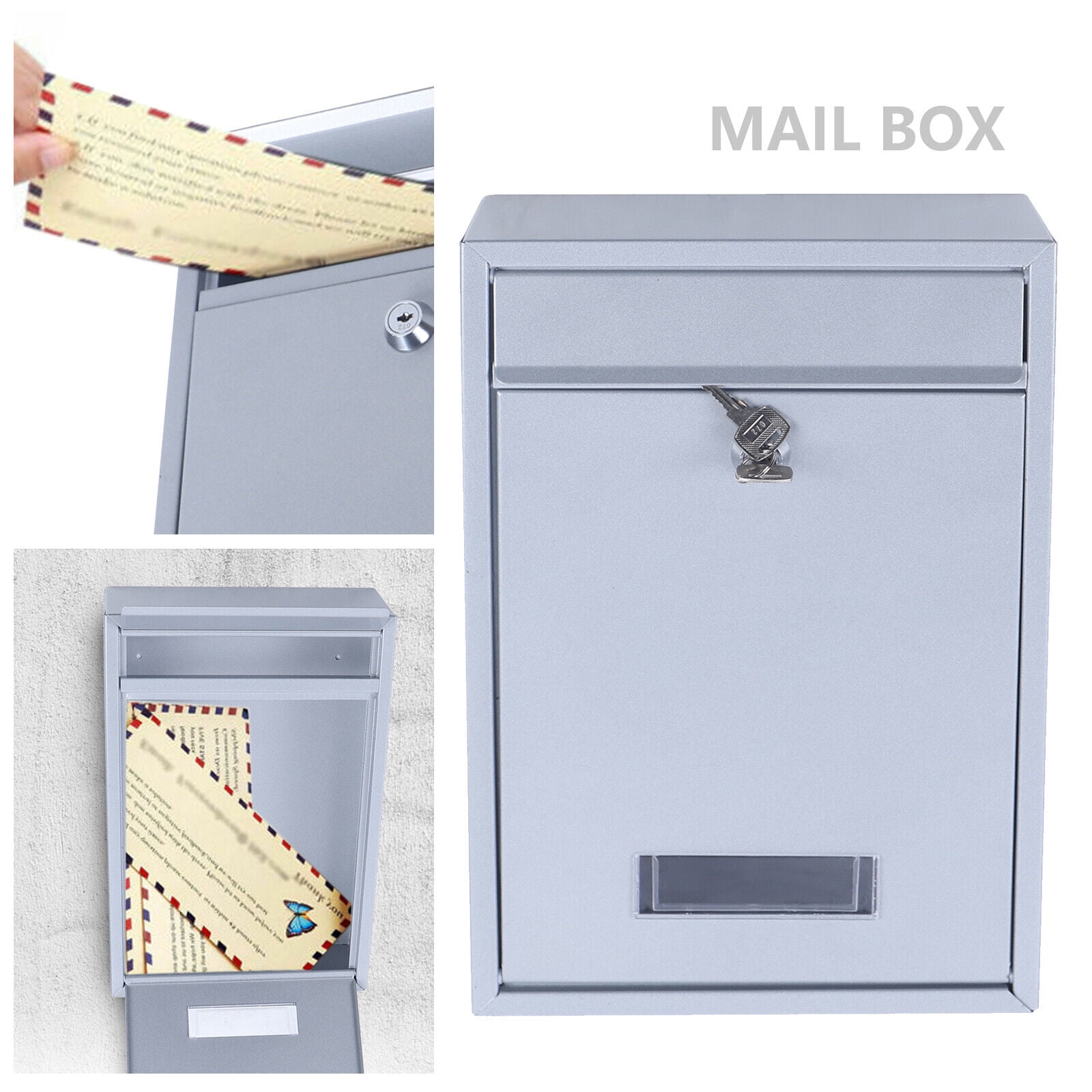 Wall-Mount Mailbox Security Lockable Mail Box Door Newspaper Letter Drop Box NEW