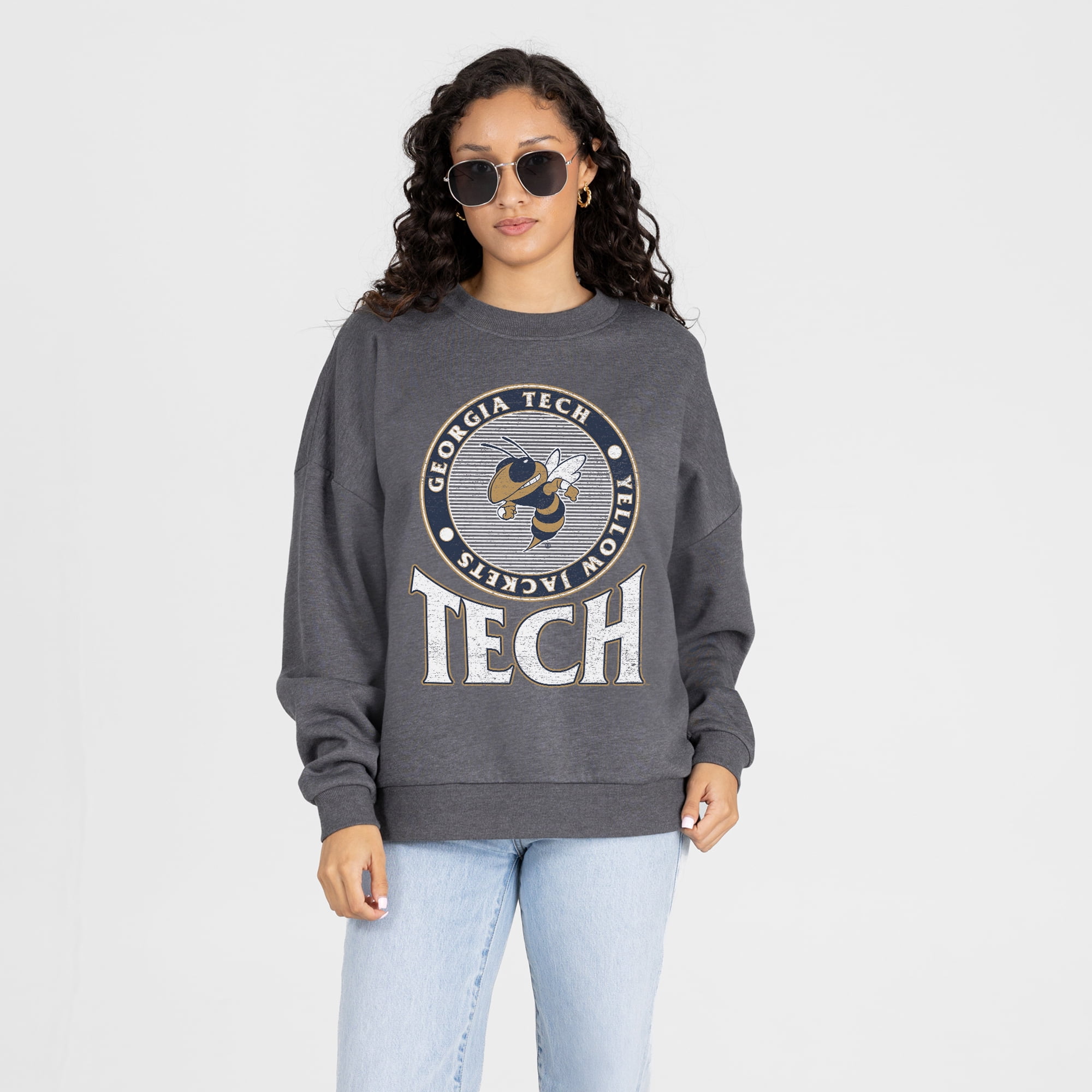 Women's Gameday Couture Charcoal Georgia Tech Yellow Jackets Saturday Seal Oversized Premium Drop Shoulder Sweatshirt