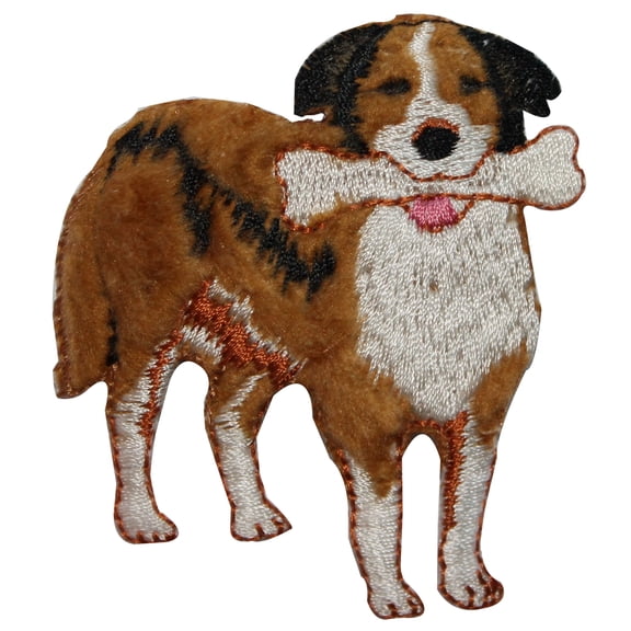 ID 3616 Fluffy Dog With Bone Patch Furry Pet Canine Embroidered Iron On Applique
