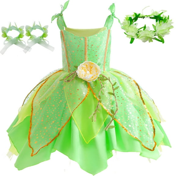 Girls Fairy Costume Tinkerbell Princess Dress Birthday Party Halloween Cosplay Outfits