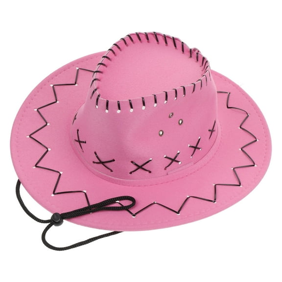 Raindrops Cowgirl Hat Kids Sun Protection Pink Polyester 1Set Round Brim Girls Outdoor Activities