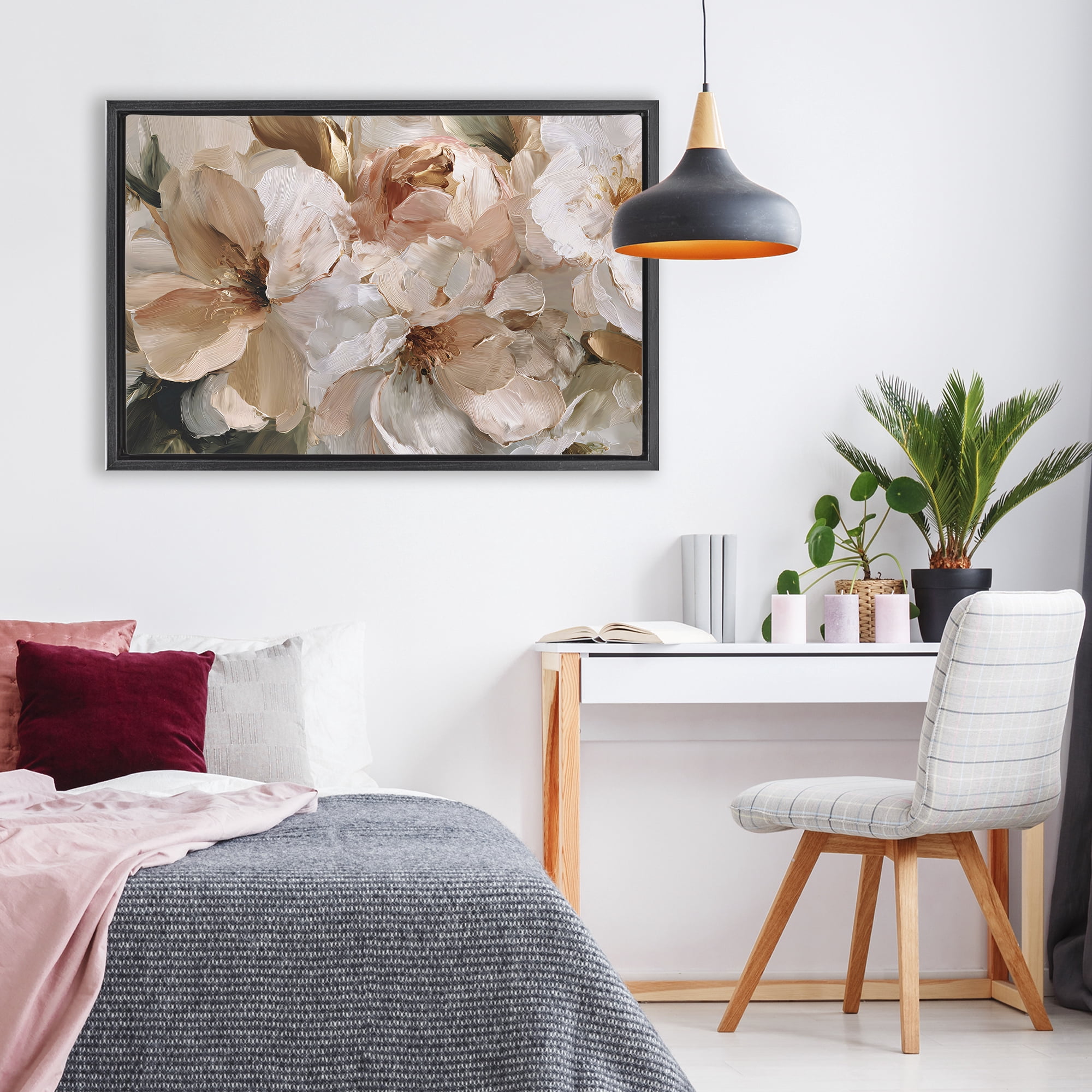Stupell Industries Pink Brushstroke Petals Black Framed Floater Canvas Wall Art, design by Jacky Ngan