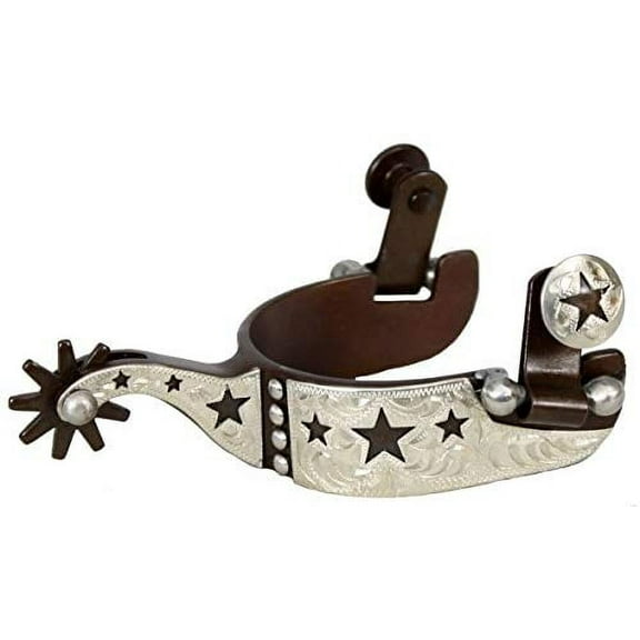 Showman Youth Size Antique Brown Steel Silver Show Spurs w/ Cut Out Stars