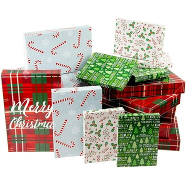 24 Pack Christmas Boxes for Gifts with Lids for Presents, Empty Holiday Gift Wrap in 4 Designs (3 Sizes)