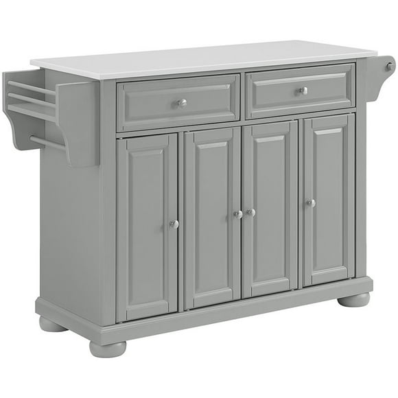 Crosley Alexandria White Granite Top Kitchen Island in Gray