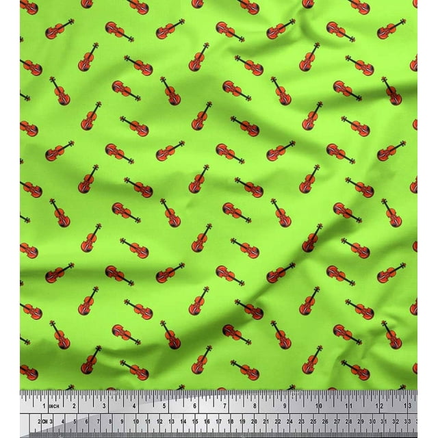 Soimoi Japan Crepe Satin Fabric Guitar Musical Instrument Print Sewing Fabric Yard 42 Inch Wide