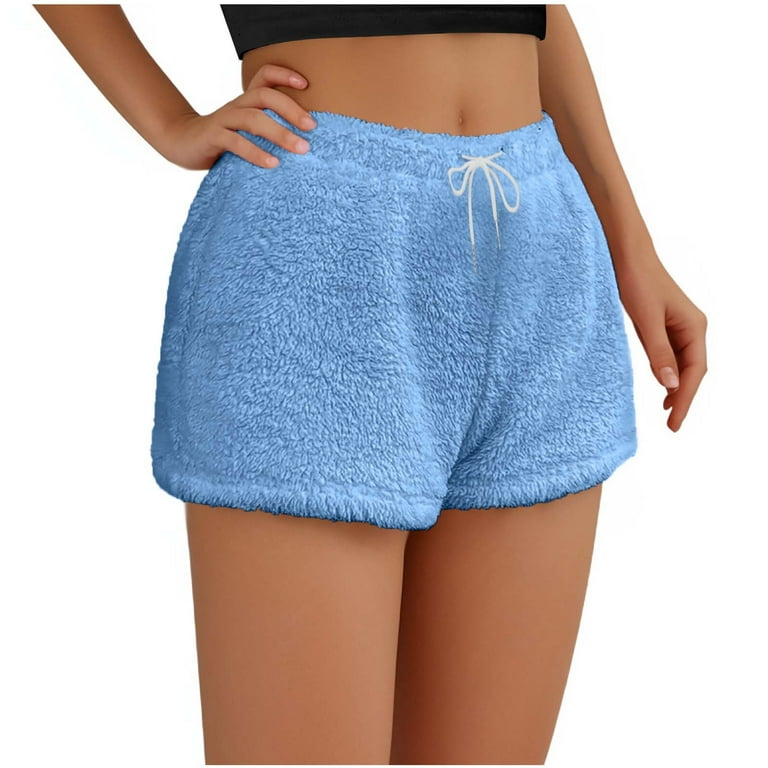 BLTIBY Women's Fuzzy Pajama Shorts Casual Fleece Lounge Short