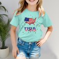 thumbnail image 2 of Tfken Girls Tshirts For Summer Crew Neck Short Sleeve Print Tops For Independence Day Trendy Kids Comfortable Shirts Green Size 12-13 Years, 2 of 4