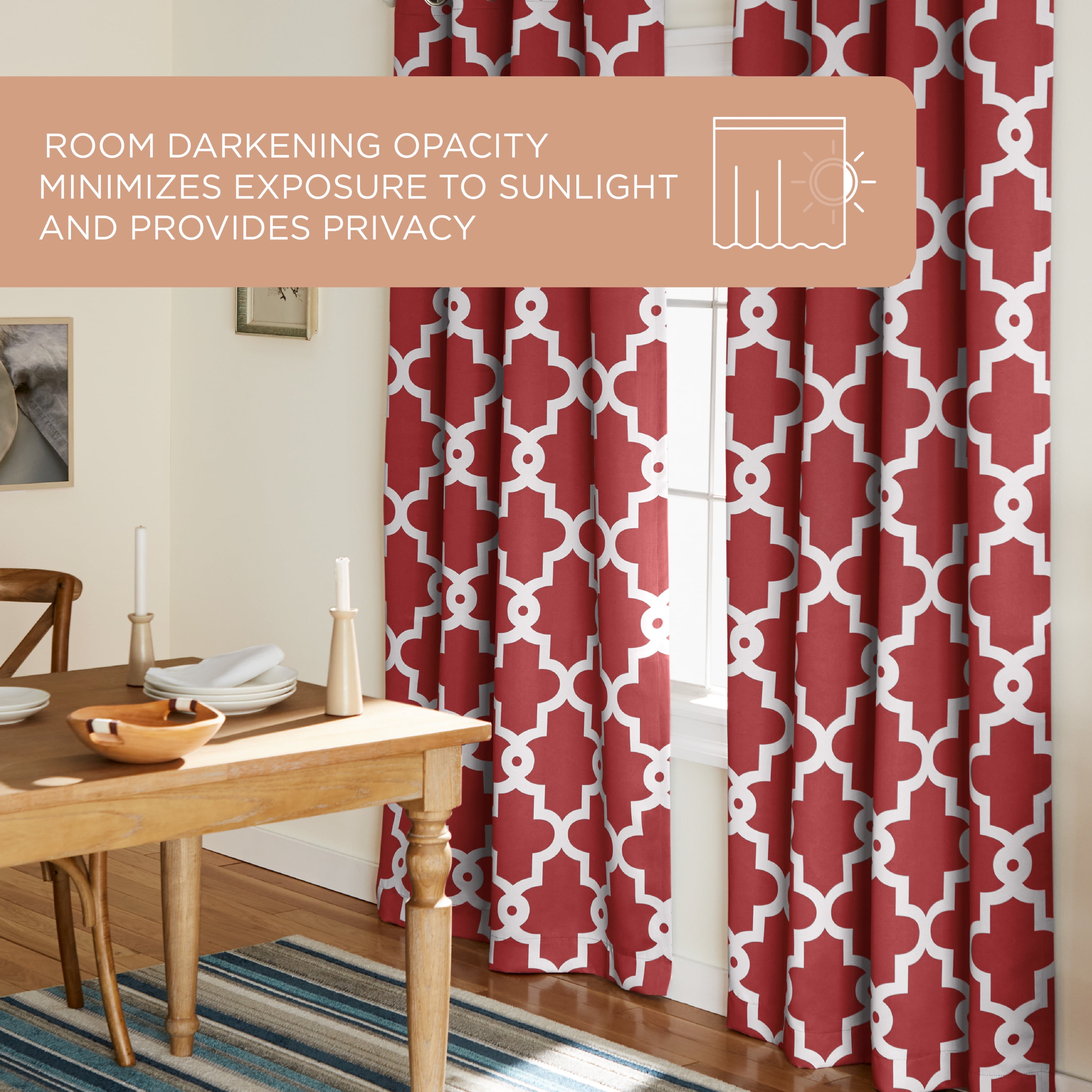 TOWN & COUNTRY EVERYDAY Ironwork Geo Trellis Sateen Indoor Curtains, Room Darkening Blackout, Grommet Top, Energy Efficient, 2-Pack Set, 52"x96", Burgundy