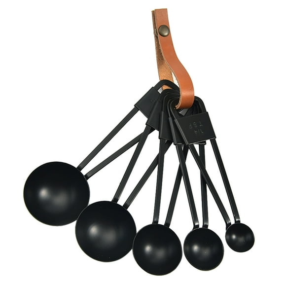 5-Piece Black Stainless Steel Measuring Spoons Set Nesting Kitchen Baking Tools for Precise Cooking