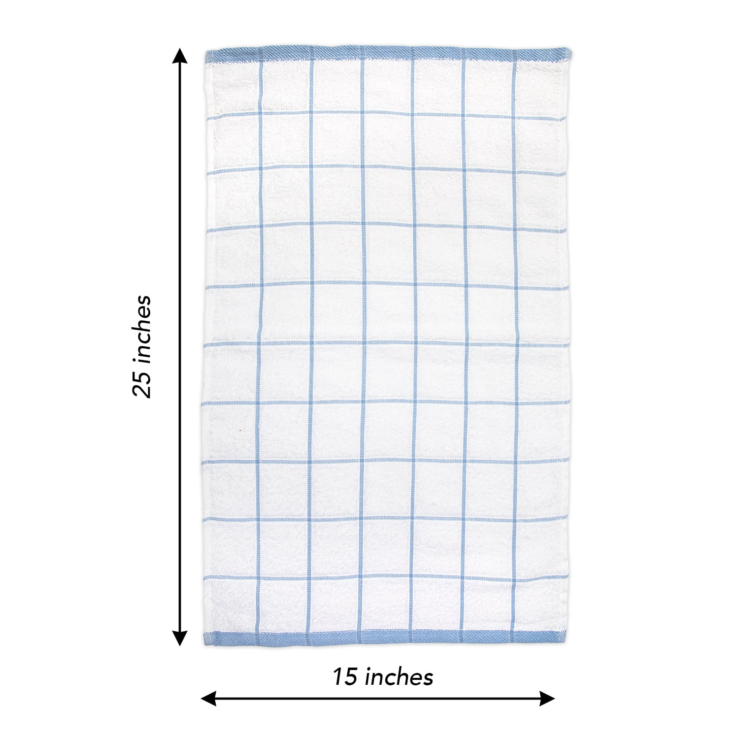 Arkwright Kitchen Towels (Bulk Case of 144), 15 x 25 in., 100% Cotton, Blue & White Windowpane Pattern