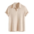 thumbnail image 2 of Lumtrix Mens Polo Shirt Texture Knitted Button Dpwn T-Shirt Casual Short Sleeve Summer Vacation Golf Shirts Beige 2XL, 2 of 8