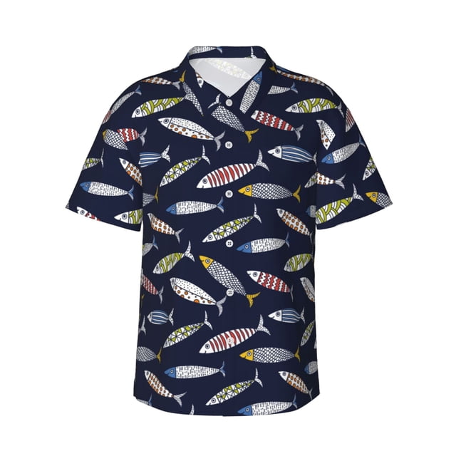 Fotbe Sardine Camisa Hawaiana para Hombre Unisex – Camisa Casual de Verano con Botones de Manga Corta de Algodón y Lino,3X-Large