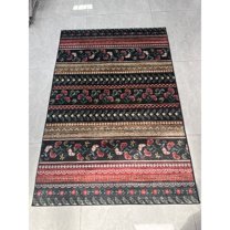 Yesfashion Carpets Area Rugs Washable Velvet (1200Gsm) Pearl Velvet Cotton Tpr Washed Folding Backing Carpet-Flowers-Linjiangxian Black and Red 8*10ft