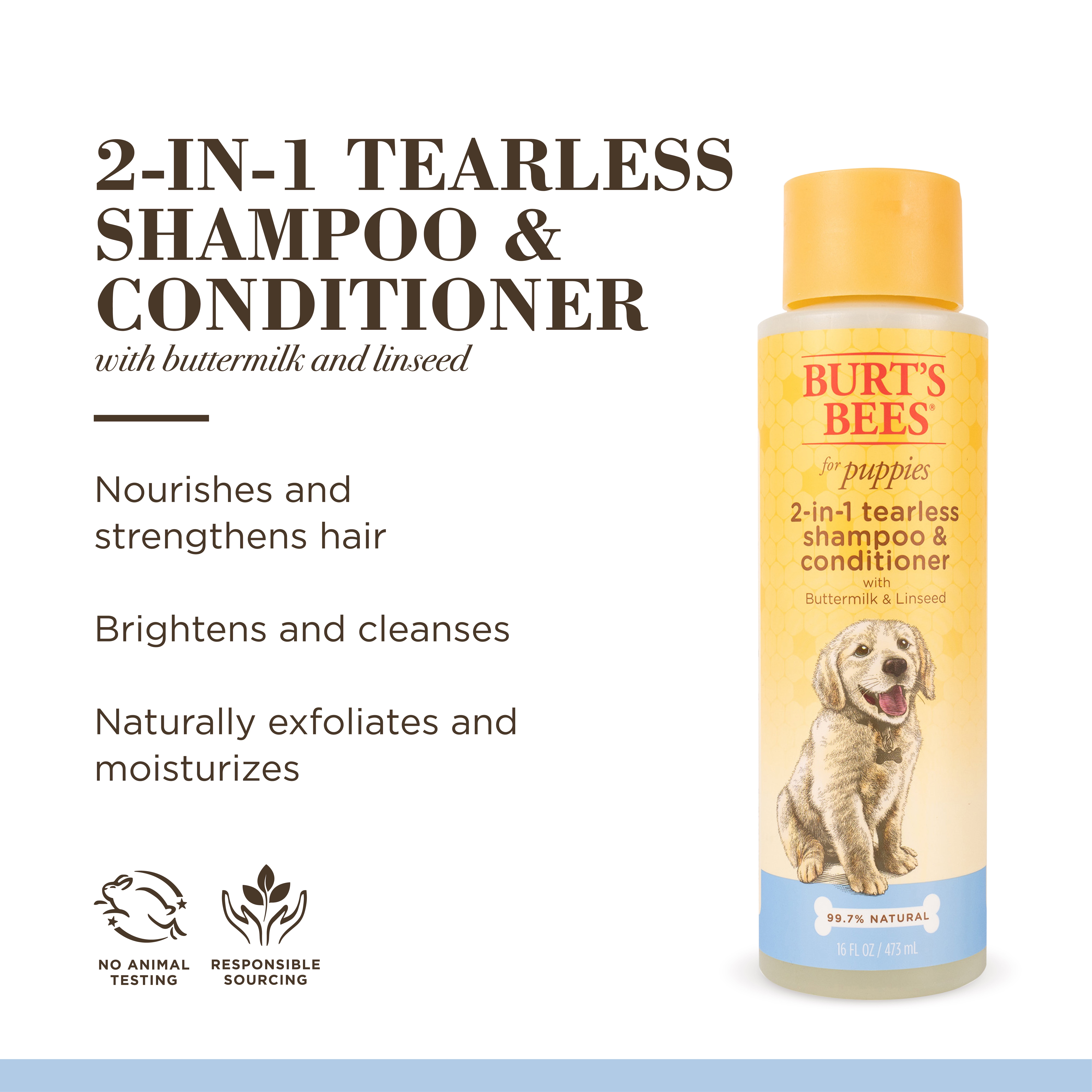 (3 pack) Burt's Bees Natural Pet Care Tearless 2 -1 Dog Puppy Shampoo Conditioner Buttermilk and Linseed Oil