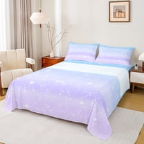 Feelyou Mystic Starry Sky Twin Sheet Sets for Teens, Cartoon Stars Galaxy Twin Fitted Sheet, Purple Blue Rainbow Flat Sheet, Luxury Bedroom Decor, 3-Piece