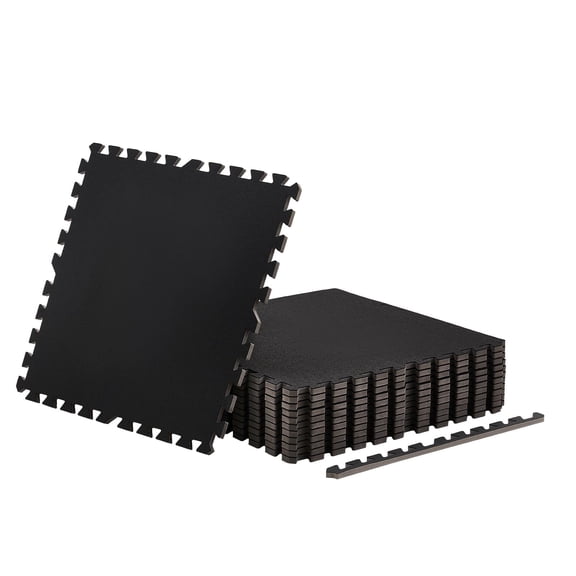 KFFKFF Puzzle Exercise Mat, 12 PCS Fitness Mats, 24 x 24 x 0.56 in, Durable EVA Foam Gym Flooring Set, Interlocking Soft Tiles, Protective Floor Padding for Home, Gym, Office, Black