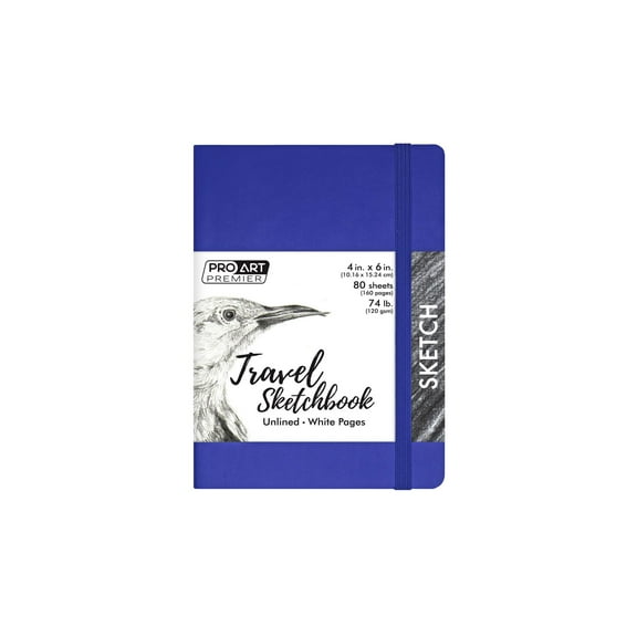 Pro Art Premier Sketch Book Travel 6"x 4" White 74lb Royal Blue 80 Sheets, Sketch Book, Sketchbook, Drawing Pad, Pad, Drawing Paper, Art Book, Paper, Sketchbook for