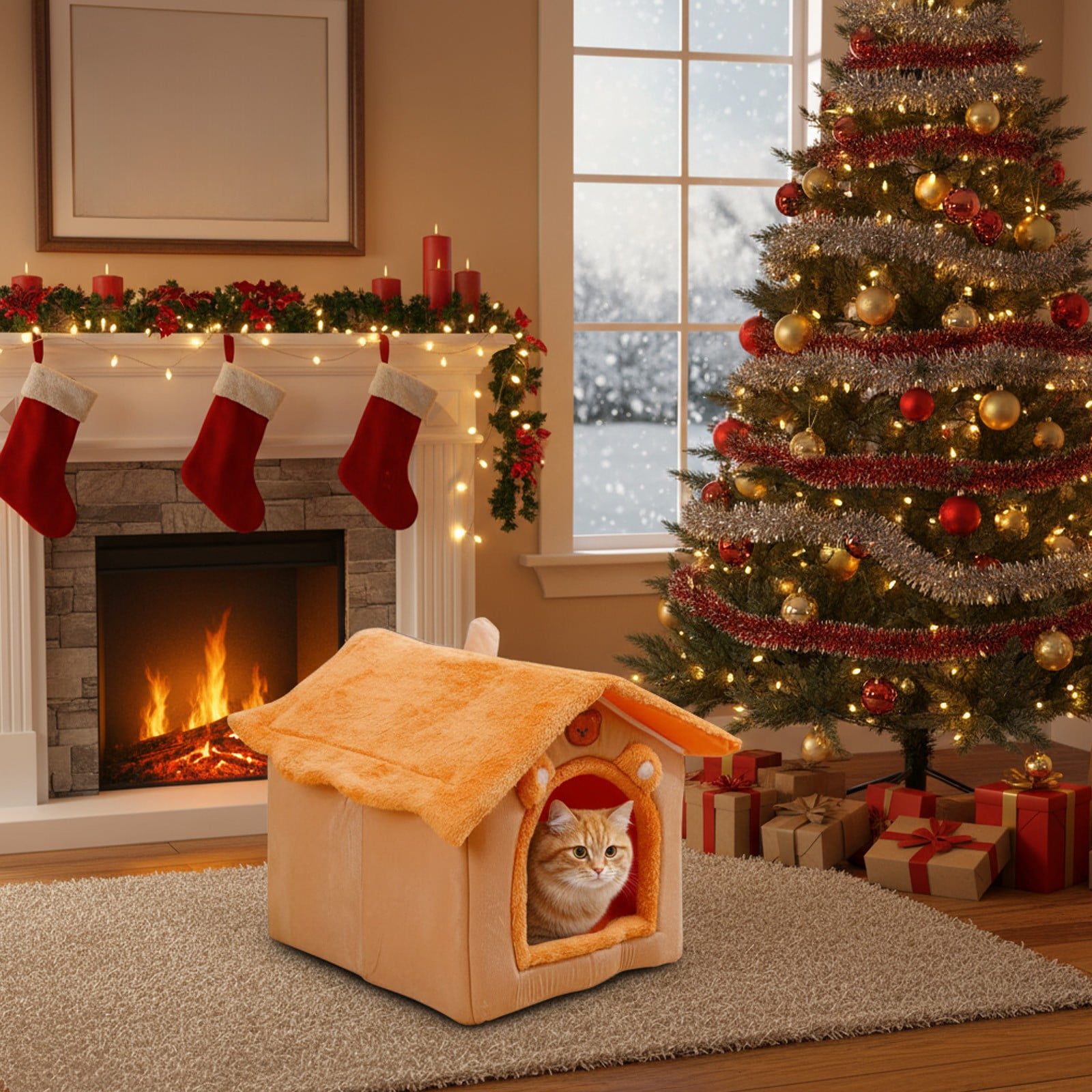 Dog House Indoor Foldable Soft Kennel Bed | Warm Pet Cave with Cushion | Non-Slip Bottom | Velvet Plush Easy Clean | 3 Sizes for Small Medium Large Dogs Cats