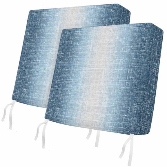 Outdoor Patio Cushion Covers 2 Pack Misty Blue Linen Texture Chair Cushion Seat Pads with Ties & Zipper Waterproof Gradient Color Chair Slipcovers for Outdoor Furniture Couch Sofa 20x18 Inch
