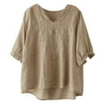 thumbnail image 4 of Hauaitttt Vintage Embroidered Linen Loose Fit V Neck 3/4 Sleeve Shirt for Women Casual Pullover Blouse Plain Short Sleeve Shirts for Women Women Casual Shirts Summer Long Sleeve Rayon Tops for Women, 4 of 8