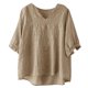 thumbnail image 5 of Camisa vintage de lino bordada para mujer: cuello en V holgado, manga 3/4, mezcla transpirable, jersey informal, blusa para todas las estaciones, 5 of 8
