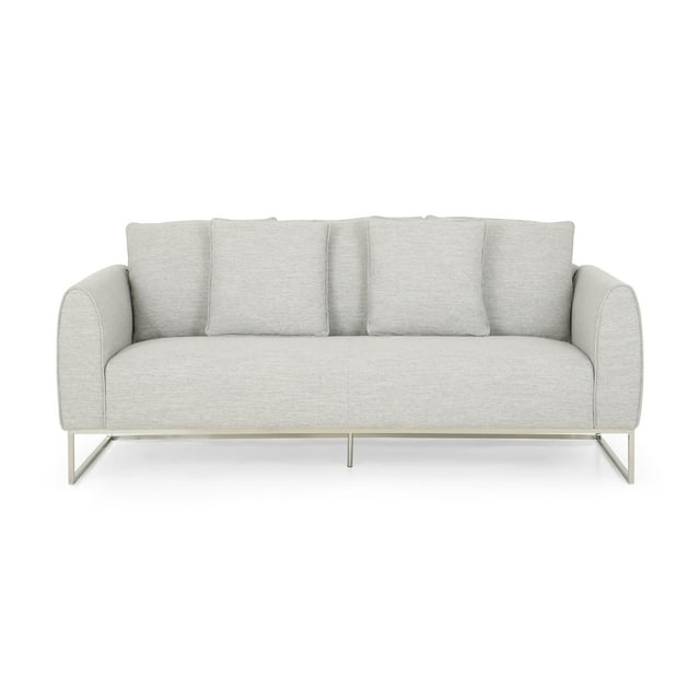 Canisbay Modern Fabric 3 Seater Sofa, Light Gray and Silver
