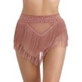 thumbnail image 5 of Doomiva Women 2Pcs Latin Dance Outfit Figure Skating Dress One Shoulder Crop Top + Tassel Shorts Dusty Pink L, 5 of 7