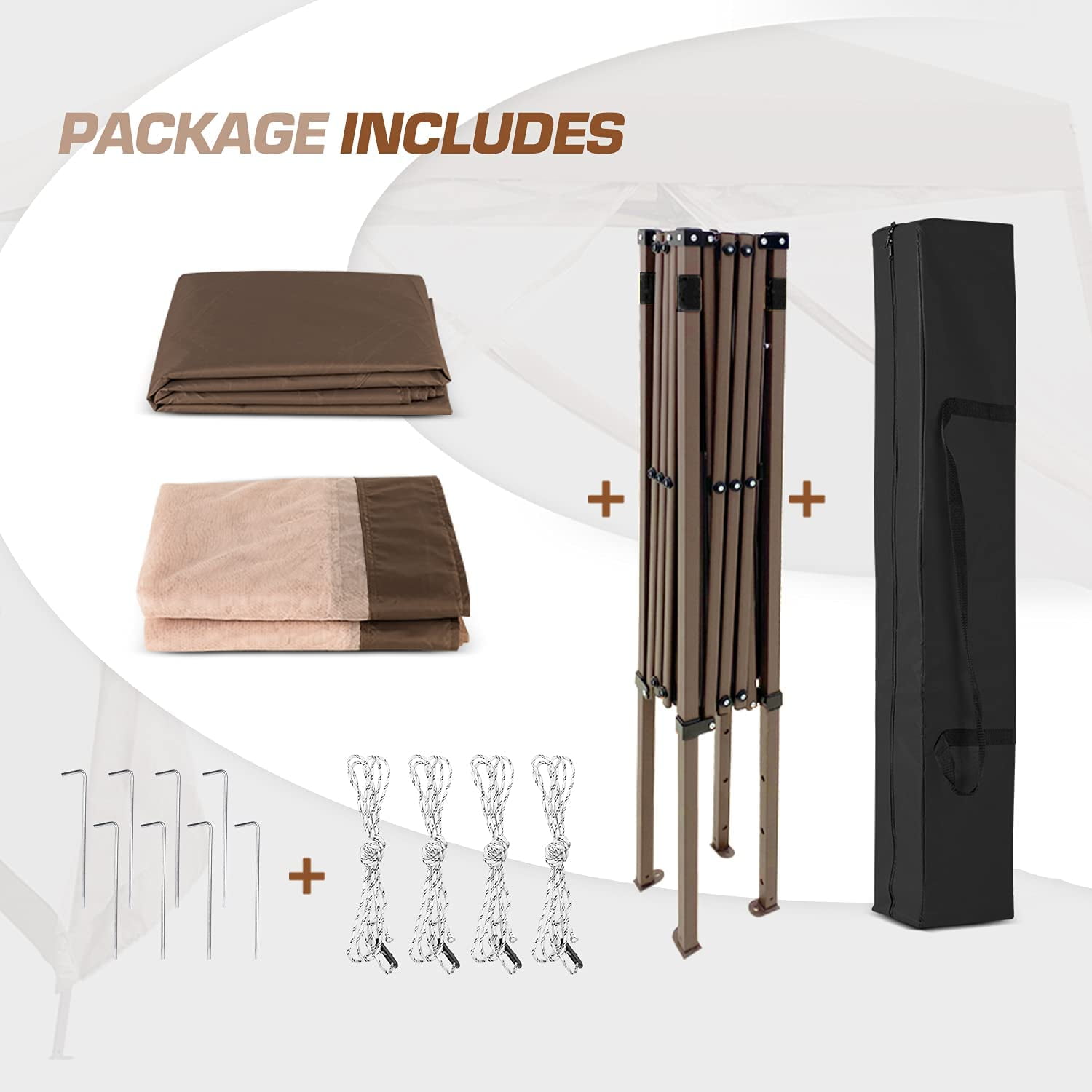 EAGLE PEAK 10x10ft Slant Leg Easy Setup Pop Up Canopy Tent with Mosquito Netting 64 sqft of Shade, Brown