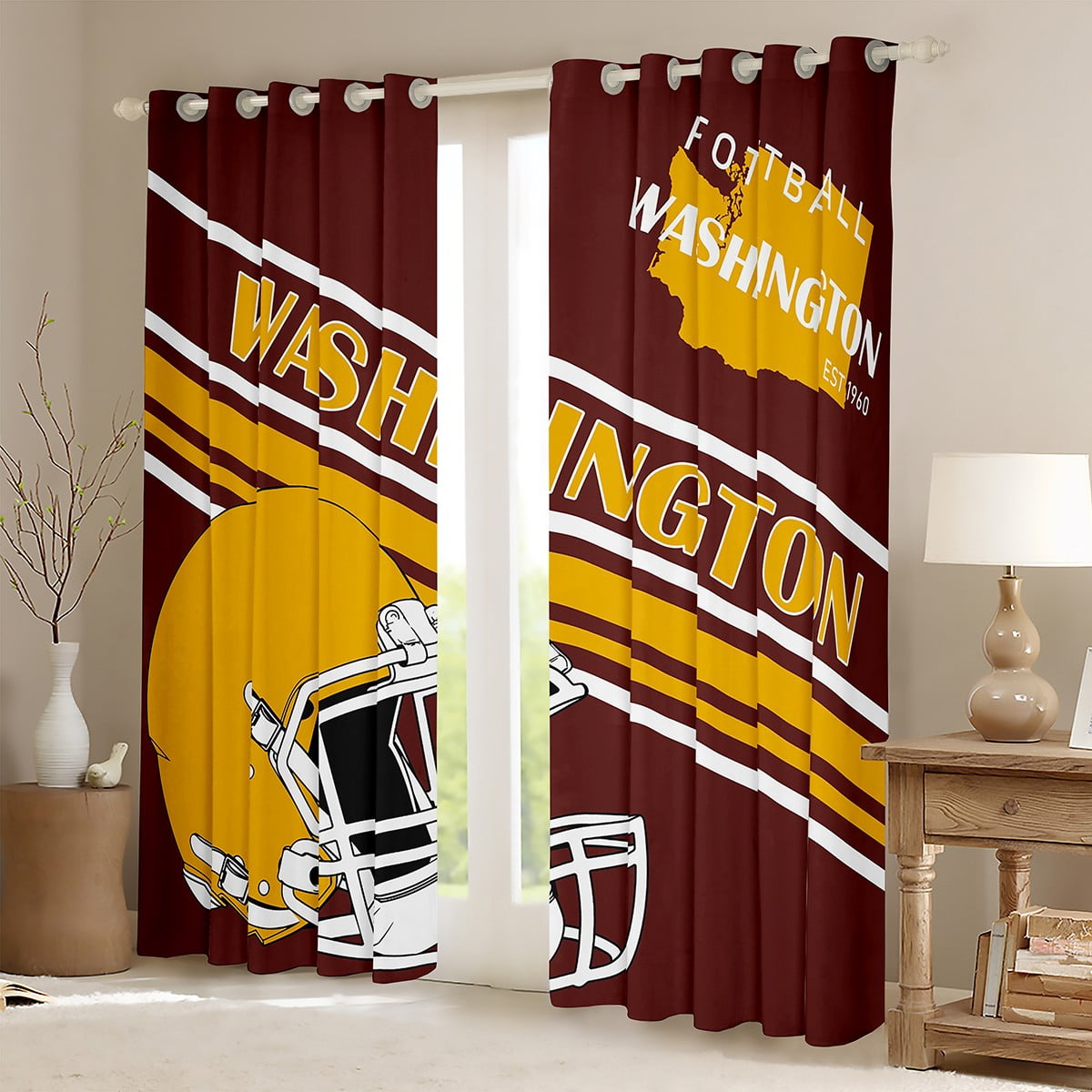 Erosebridal Ball Game Football Curtains Pack of 2 (42x63),Brown Golden 30%-50% Black Out Curtains,Sport Theme Decor(Washington)