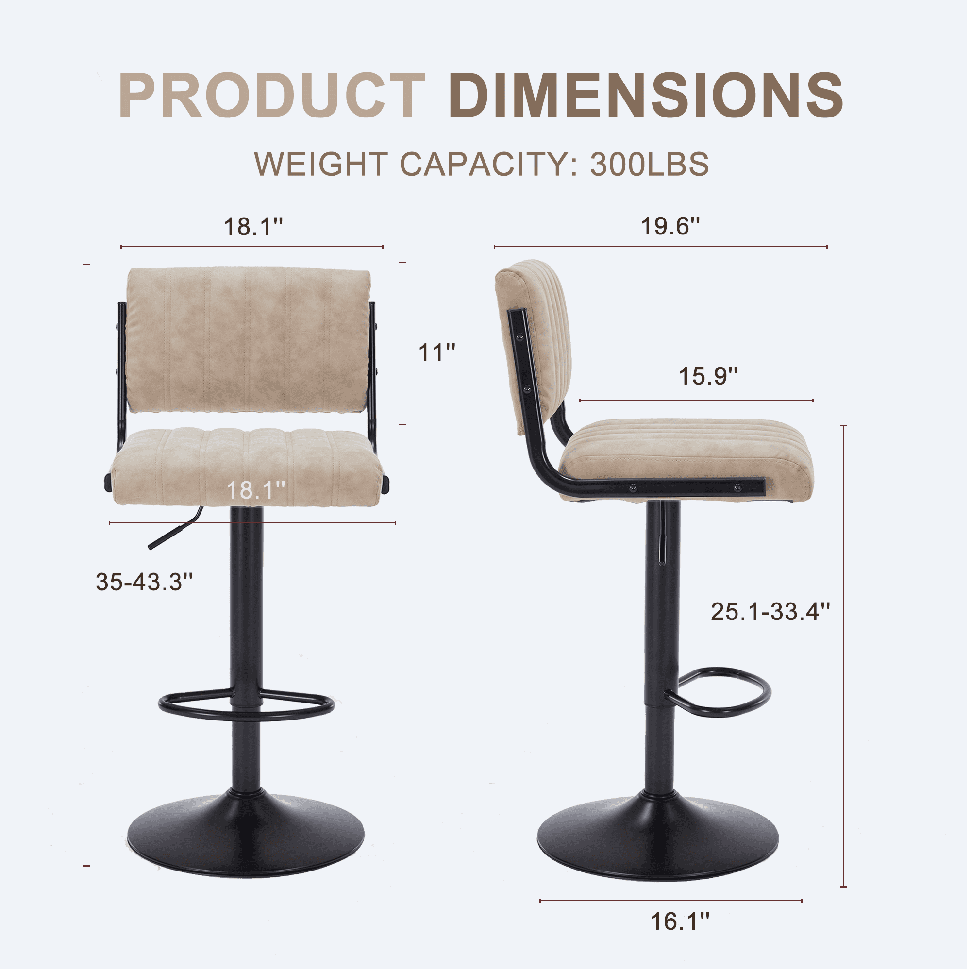 ENYLAY Adjustable Swivel Bar Stools Set of 6, Modern Faux Leather Counter Height Bar Chairs with Mid Back & Footrest for Kitchen Island Home Bar Pub, Beige