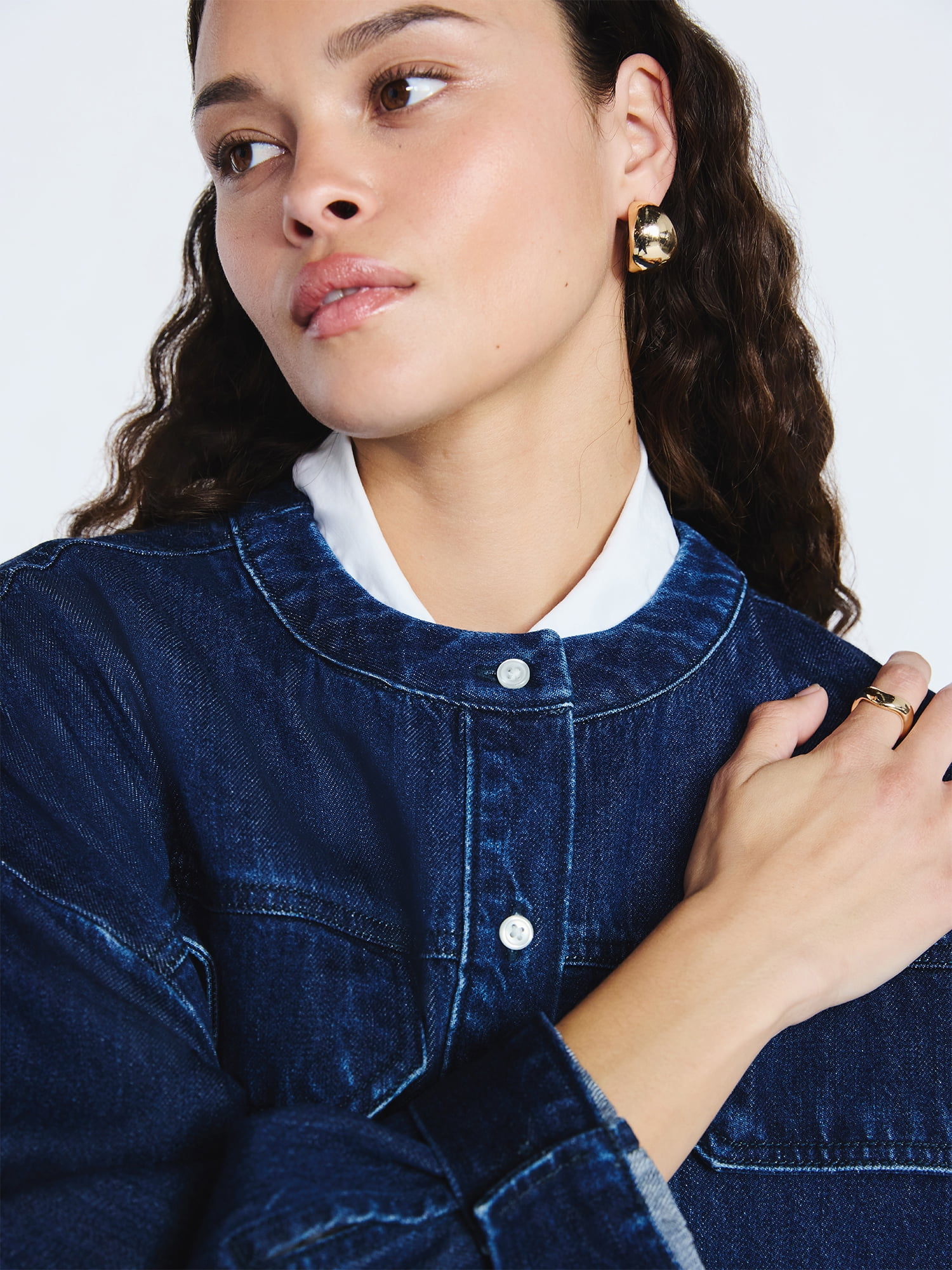 Scoop Women's and Women's Plus Cropped Oversized Button-Down Shirt, Sizes XS-4X