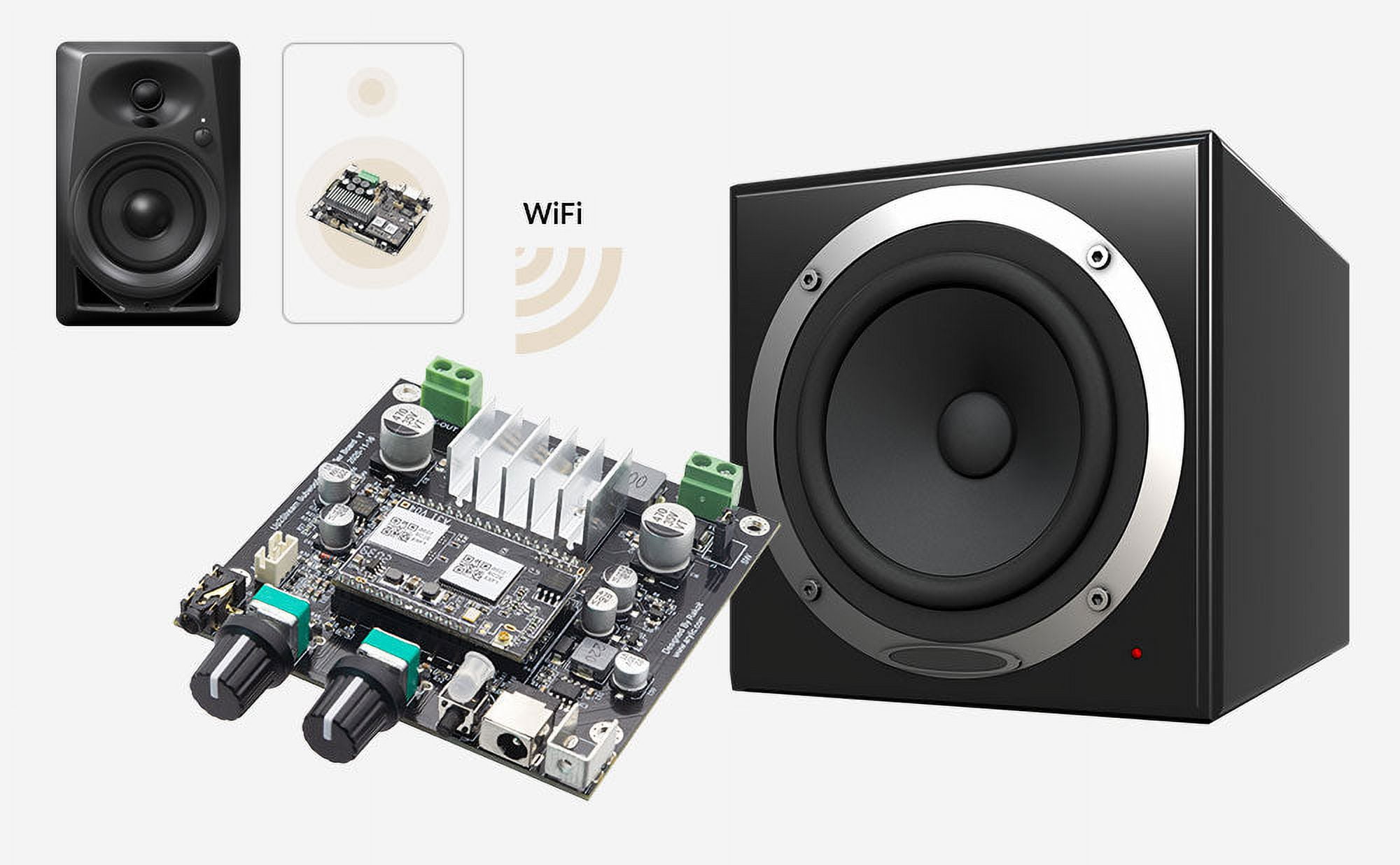 Arylic Up2Stream Amp Sub WiFi Multiroom Amplifier Audio Wireless 2.1 Channel Subwoofer Speakers Amplifier Board 100W Output 3.5mm Jack