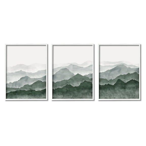 Stupell Sage Hills Mountain Nature View Landscape Painting White Framed Art Print Wall Art, Set of 3