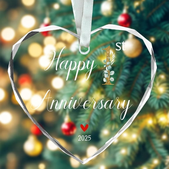 First Anniversary Ornament Gifts for Couple,1 Year Wedding Gifts for Happy 1st Mr and Mrs Gift, Glass Keepsake One Year Anniversary Christmas Ornaments 2025 with Ribbon and Box